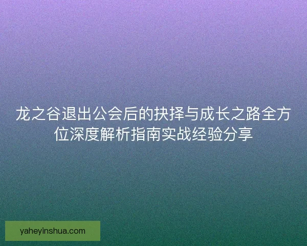 龙之谷退出公会后的抉择与成长之路全方位深度解析指南实战经验分享