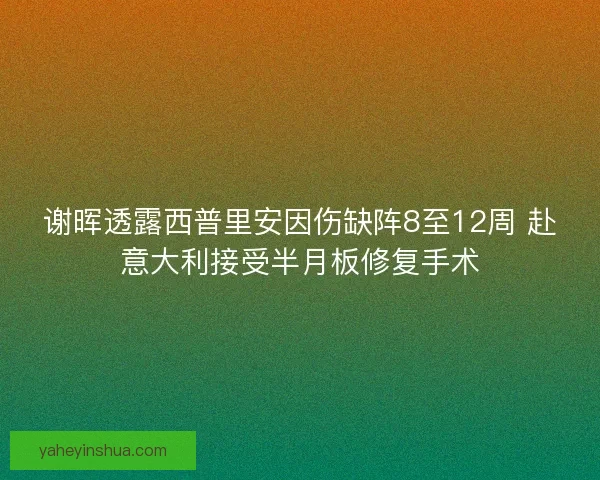 谢晖透露西普里安因伤缺阵8至12周 赴意大利接受半月板修复手术